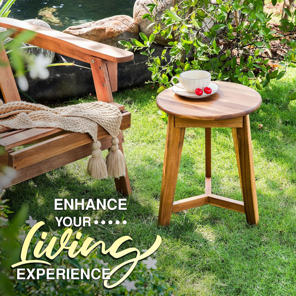 VICTORY RELAX Round Side Table – Solid Acacia Wood End Table for Living Room ...