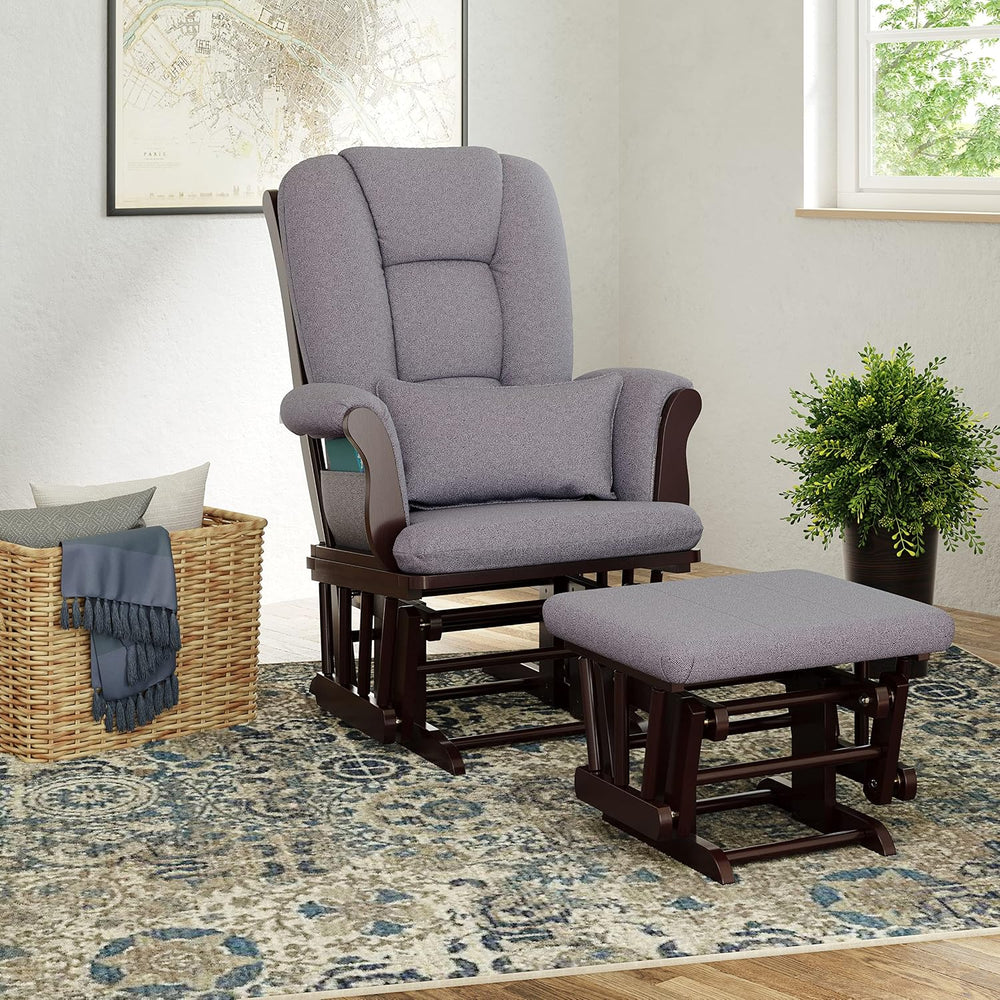 Storkcraft Tuscany Glider & Ottoman with Lumbar Pillow, Espresso/Gray Swirl