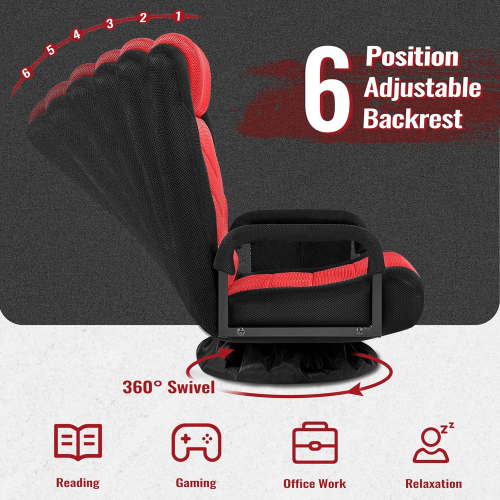 Yaheetech Floor Gaming Chair High-Back Swivel Adjustable Folding Seat Red | F...