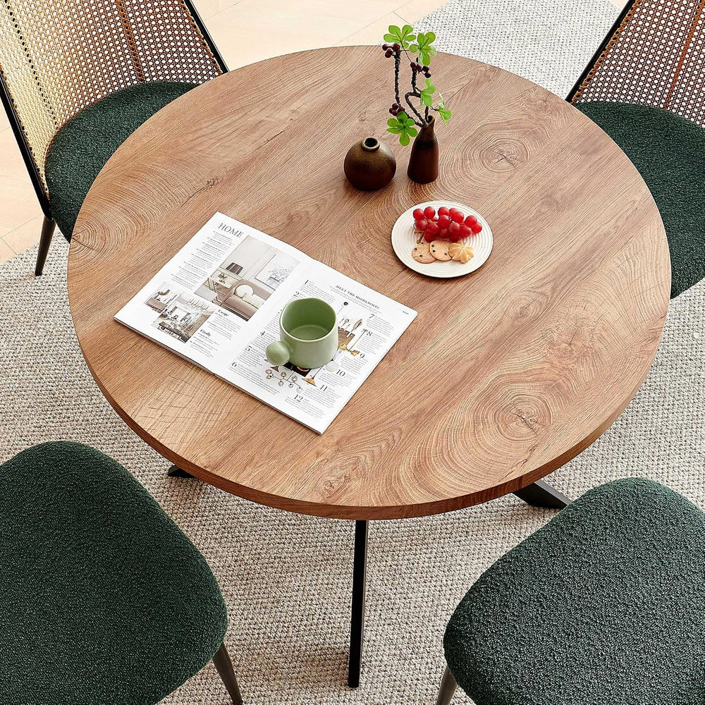 NORDICANA Dining Table Set for 4, Wooden Round Table and Wicker Chairs, 5-Pie...