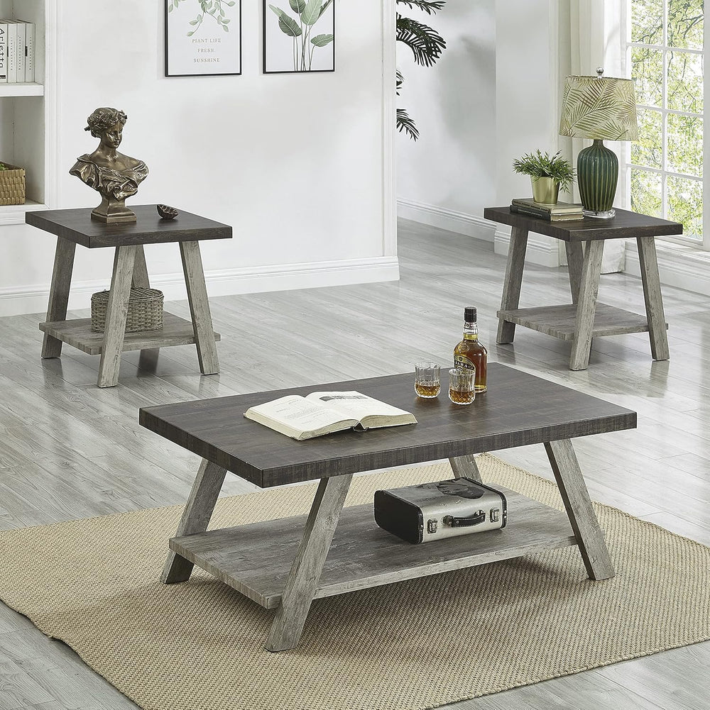 3-Piece Occasional Wooden Table Set,Vintage Table Set of 3 includes 1 Coffee ...