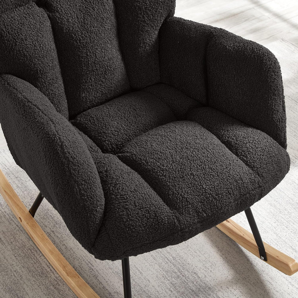 Teddy Fabric Glider Chair, 300 lbs Capacity Upholstered Rocking Chair with Me...