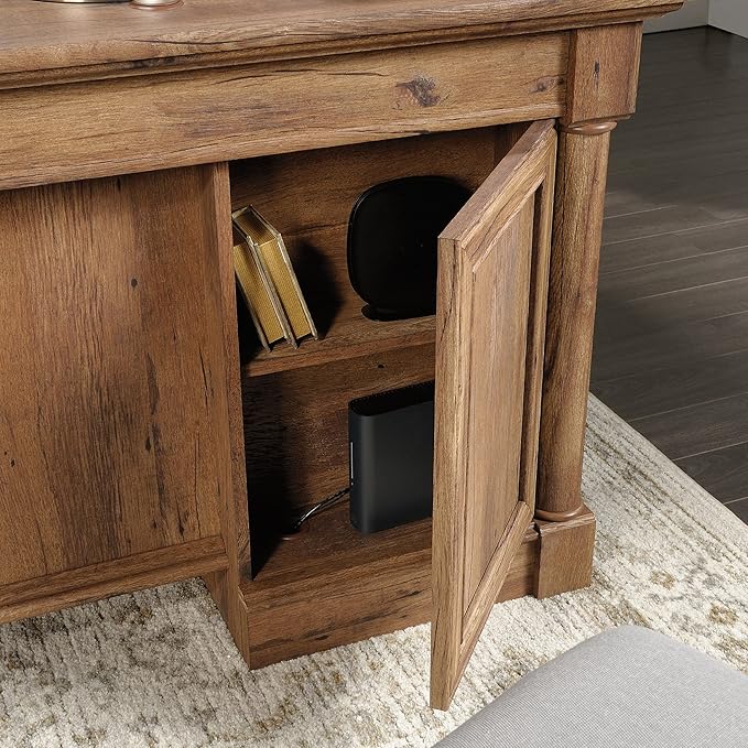 Sauder Palladia Executive Desk, 29.5"D x 65.1"W x 29.61"H, Vintage Oak finish