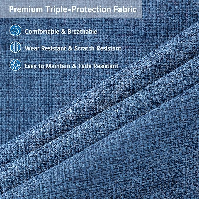Upholstered Dining Chairs Set of 8, Mid Century Modern Dining Kitchen Chairs with Solid Wood Legs & Fabric Backret for Kitchen and Dining Rome, Blue