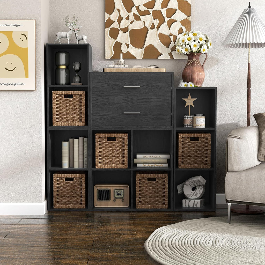 Homes: Inside + Out Apexa 2-Drawer Wooden Stackable Storage Drawers, Small Food Pantry Cabinet, Cajonera De Madera, Underbed Drawer Dorm Teen Room Decor & Bedroom, Home Office, Kitchen, Black