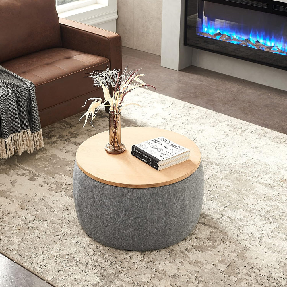 Round Ottoman, Ottoman with Storage, Coffee Table 2 in 1 Function, End Table ...
