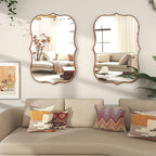 SHYFOY Antique Gold Mirrors for Wall Decor Decorative Wall Mirror Large 25" L x 36" W, Asymmetrical Wavy Accent Mirror with Scalloped Wood Frame, Bronze Farmhouse Traditional Mirror