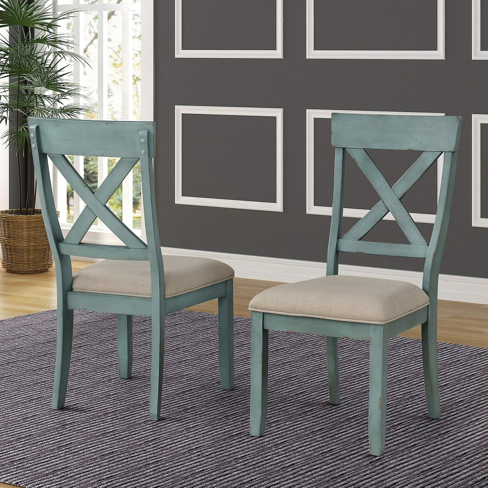 Roundhill Furniture Prato 6-Piece Dining Set, Dining Table with 4 Cross Back ...
