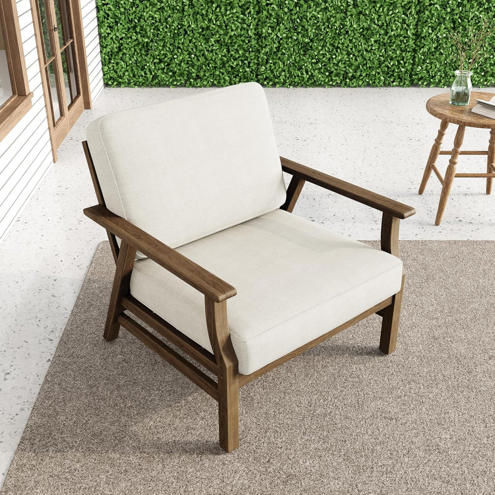 3 Piece Wood Patio Chair Outdoor Bistro Set, Outdoor Armchair All Weather Pat...