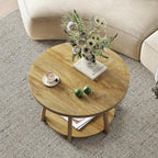 LITTLE TREE Round Coffee Table, 2-Tier Center Table with Storage | Wooden Legs, 31.5 Dia. x 19.6 H Inches, Easy Assembly, Circle Coffee Tables for Living Room, Bedroom