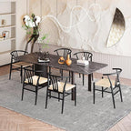 Yaheetech Weave Dining Chairs Set of 6 Mid-Century Modern Dining Room Chairs with Weave Hemp Seat and Metal Legs for Kitchen, Living Room, Restaurant, Black