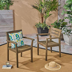 Merax Acacia Wood Dining Chairs Set of 2,Stamford Outdoor Acacia Wood Dining Chairs for Kitchen, Living Room,Outdoor,Grey