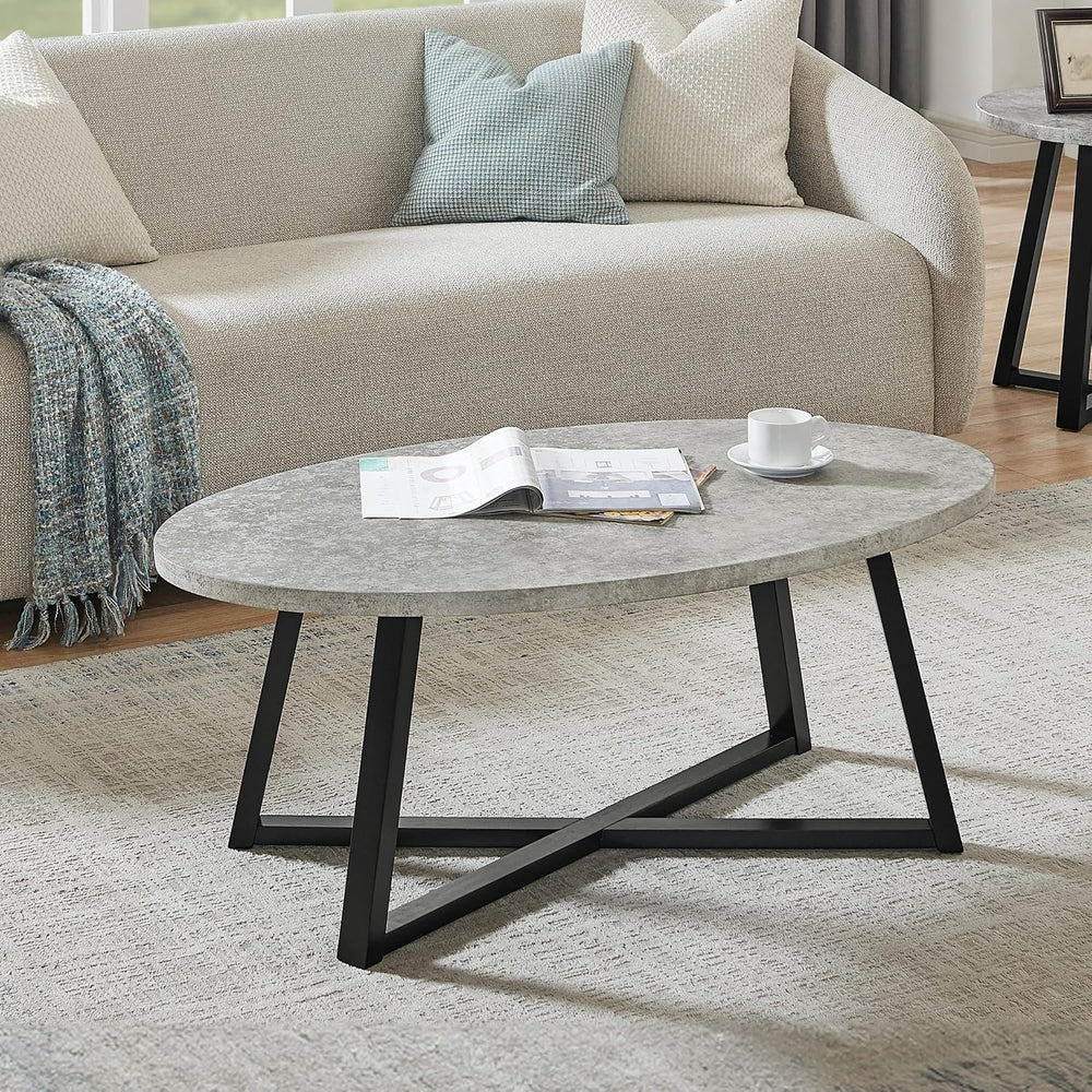 Polay Coffee Table Set 3-Piece Oval Wood with 2 Round End Tables | Modern 3-p...