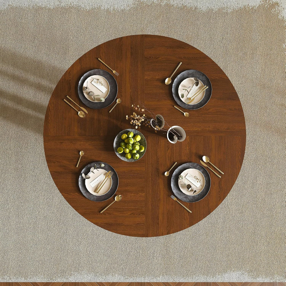 yeag Mid Century Round Dining Table Set for 4, 47" Rustic Wood Kitchen T...