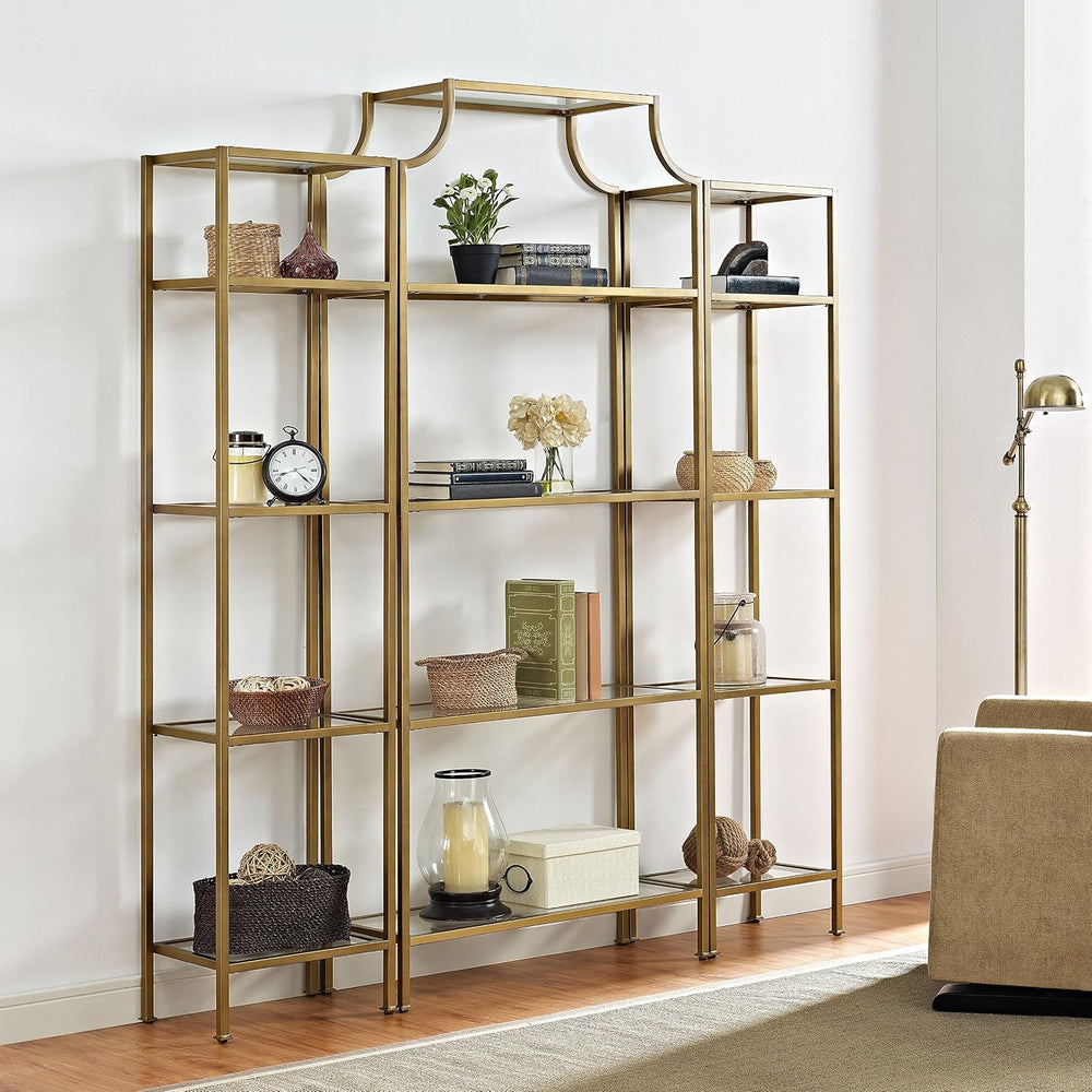 Crosley Furniture Aimee 3-Piece Bookshelf Set, Glass Shelves