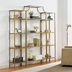 Crosley Furniture Aimee 3-Piece Bookshelf Set with Glass Shelves, Bookcase Storage, Gold and Glass