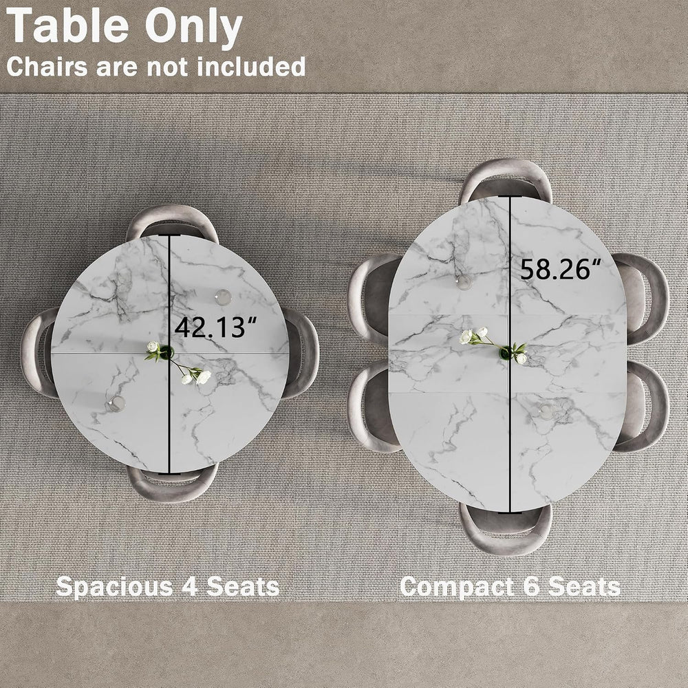42"-58" Round Extendable Dining Table for 4-6, Kitchen Oval Table w...