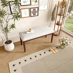 Merax Upholstered Dining Bench, with Padded Seat and Solid Wood Leg for Kitchen Bedroom, Living Room, Indoor, Entryway, Hallway, End of Bed, Cherry+Beige