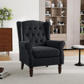 Mid-Century Modern Wingback Chair - Plush Upholstered Accent Armchair with Solid Oak Legs, Ergonomic High Back Lounge Chair for Living Room, Bedroom Office - Retro Reading Chair Bluish Black