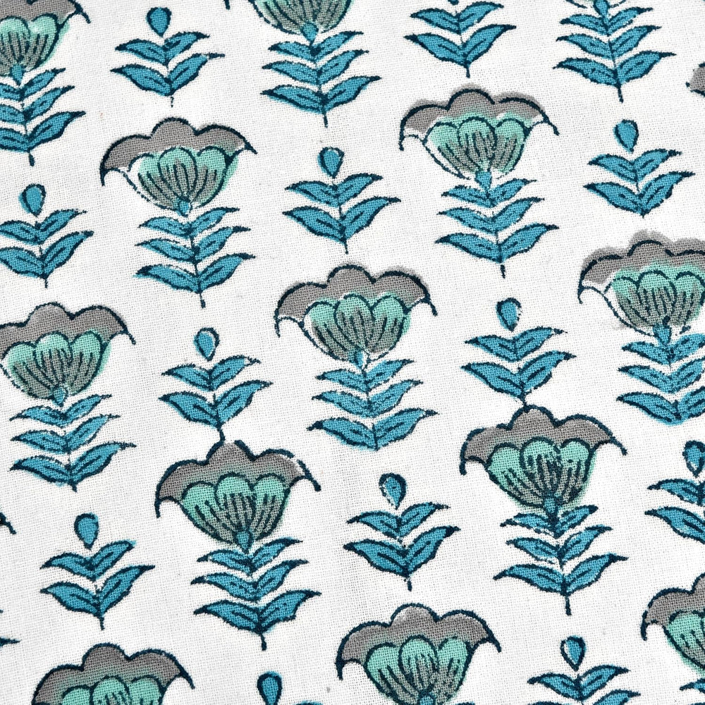 Ridhi Aquamarine Blue Block Print Ruffle Pillow Covers 16x16 Inch Set of 2