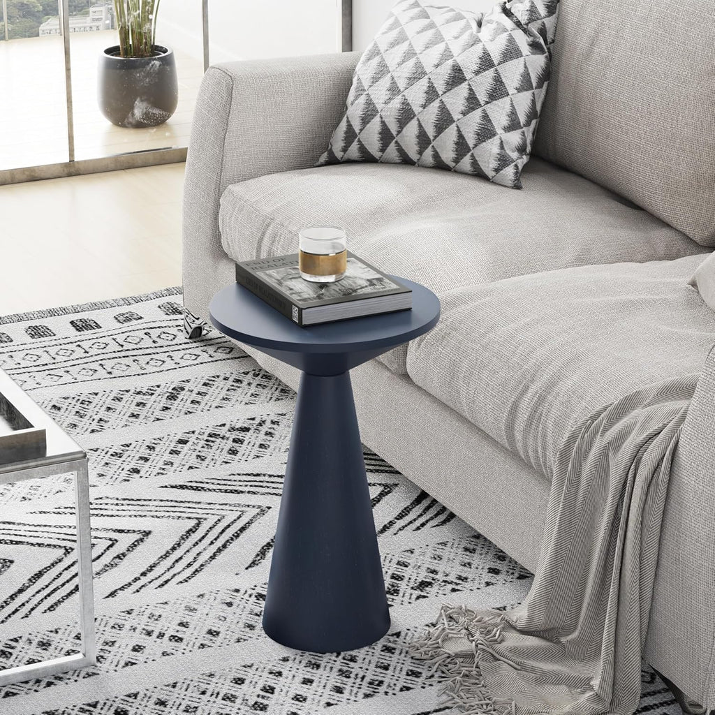 COZAYH Small Pedestal End Table Round Farmhouse Martini Table Wood Plant Stand Rustic Drink Table for Small Space Living Room, Dark Blue