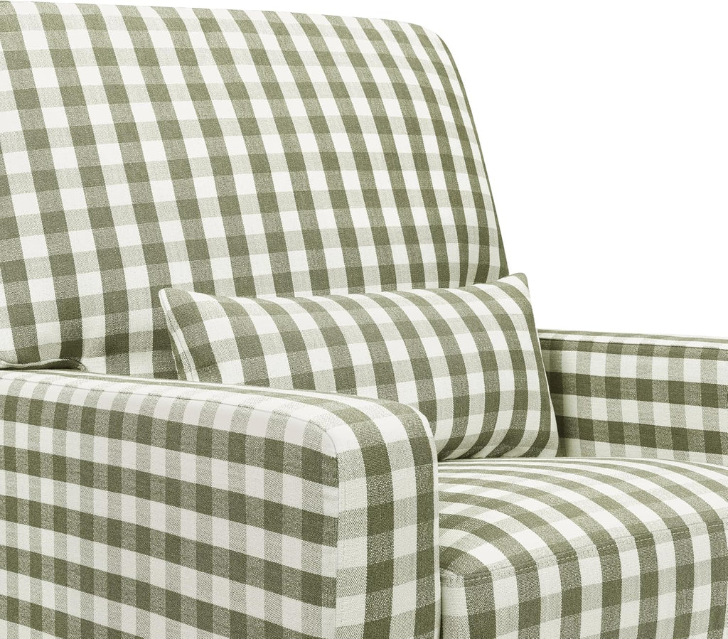 Namesake Crawford Glider Recliner, Green Gingham | 360° Swivel Ultra Cozy Glider Rocker for Feeding & Relaxing w/ Lumbar Pillow - GREENGUARD Certified - For Nursery/Living Room