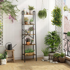 Hoctieon Industrial Ladder Bookshelf, Multifunctional Ladder Shelf, 5-Tier Tall Bookshelf, Open Ladder Shelf Bookcase, for Living Room, Home Office, Kitchen, Bedroom, Metal Frame, Rustic Brown