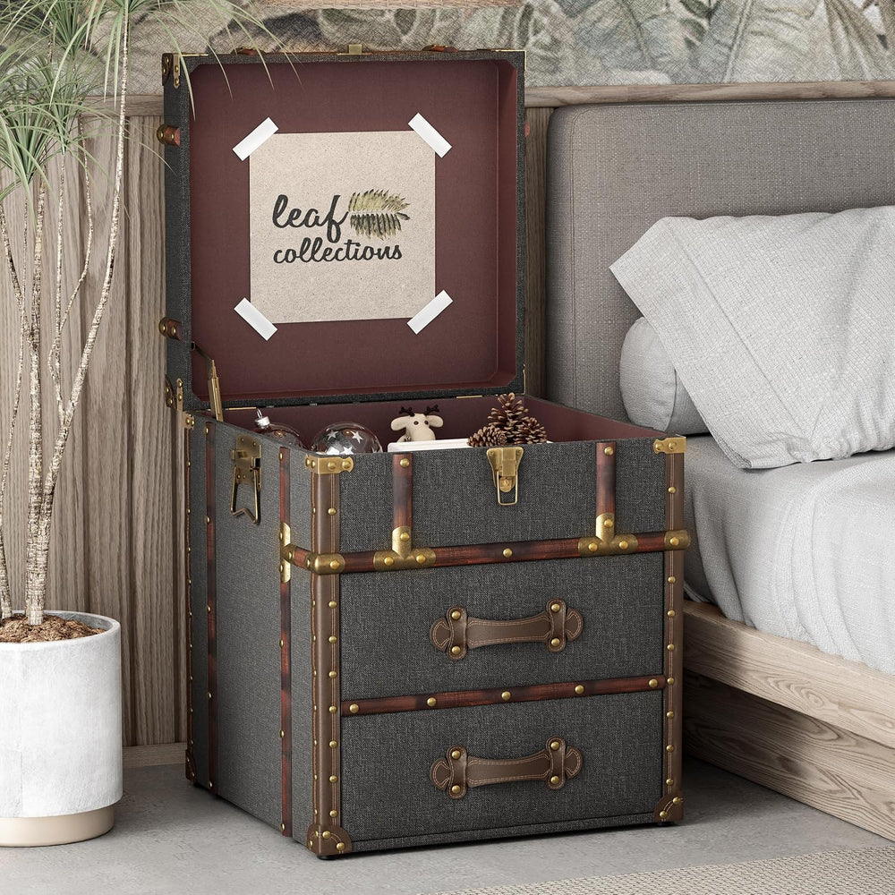 Aoikax Vintage Storage Chest with Buckle Hinged Top, Linen Accent End Side Ta...