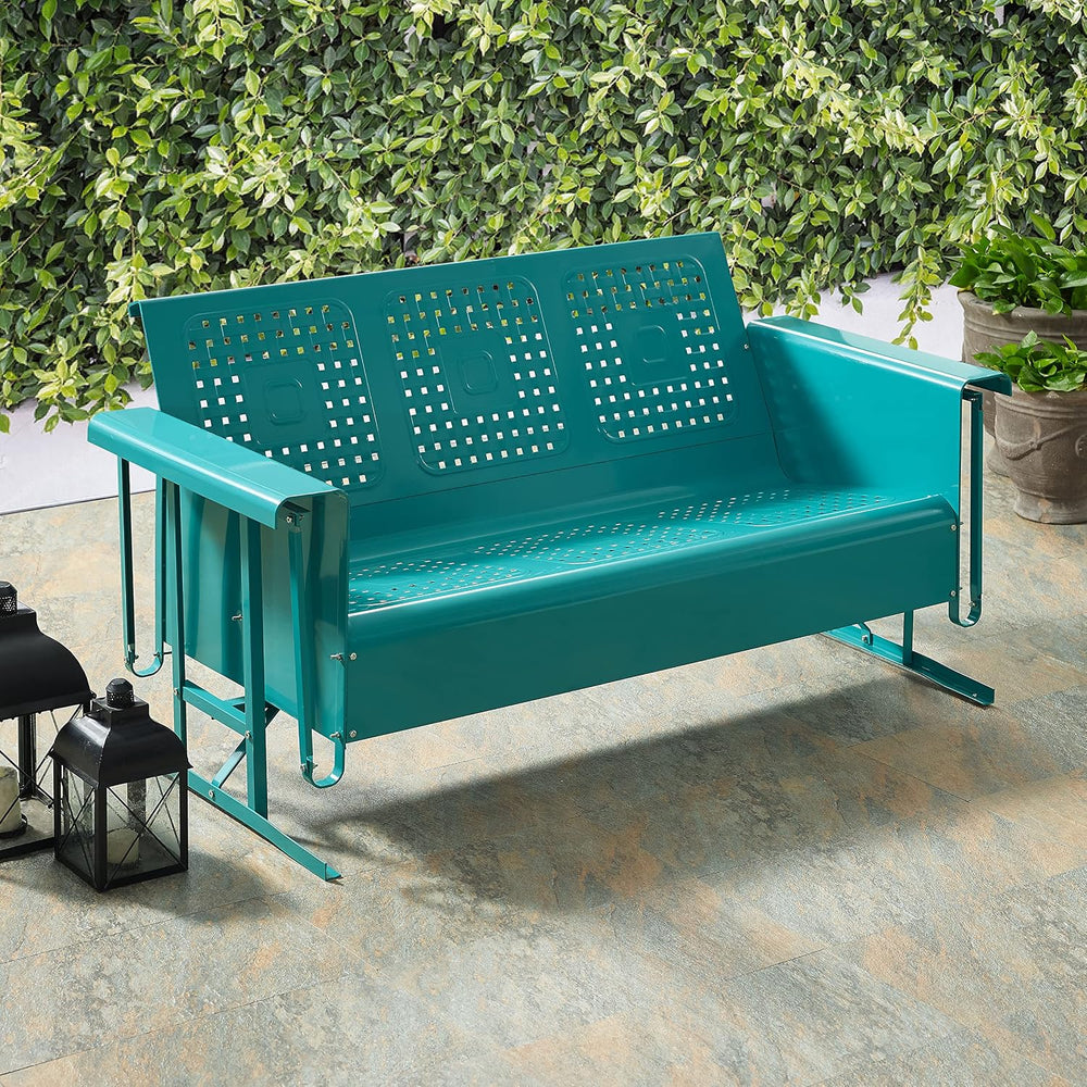 Crosley Furniture Bates Retro Metal Outdoor Sofa Glider, 3-Person Rocking Pat...