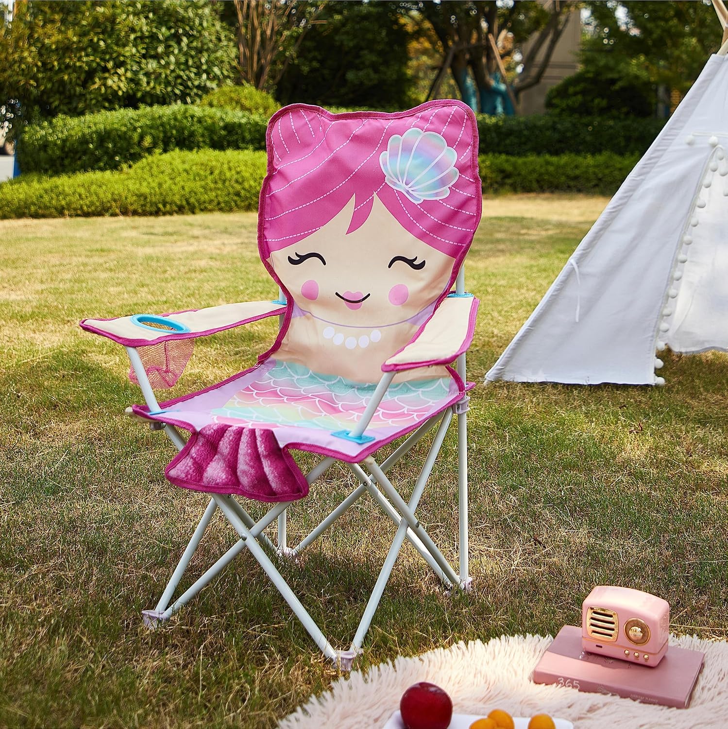 Heritage Kids Mermaid Folding Camp Chair for Kids,Figural Indoor/Outdoor Beach Chair with Armrests & Carry Bag,Lightweight & Portable,Ages 6+
