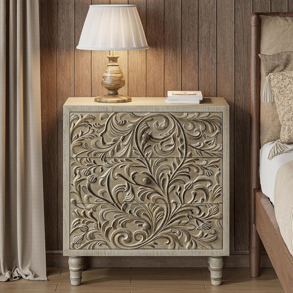 3 Drawer Farmhouse Dresser X 2P with Embossed Weathered Flower Motif
