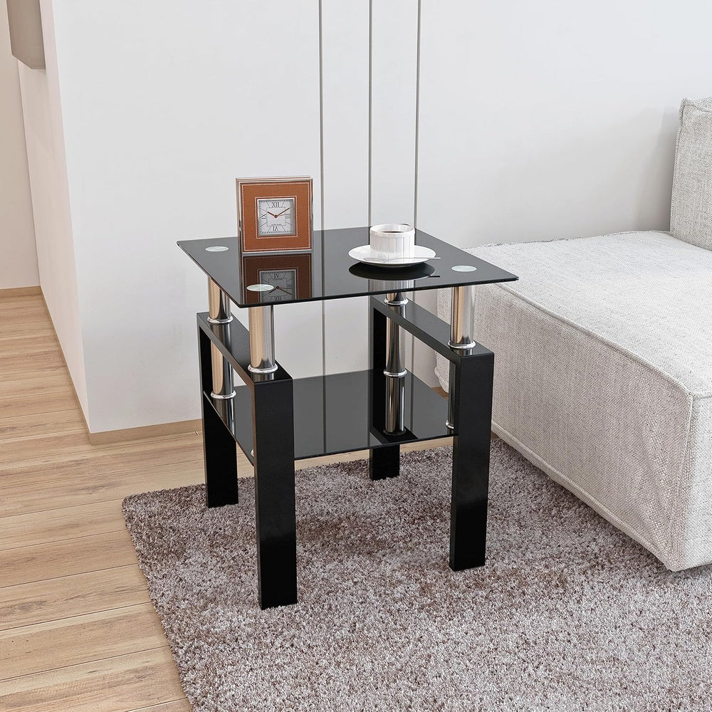 Glass Coffee Table Sets of 3 for Living Room, Mordern End Table Sofa Side Tab...