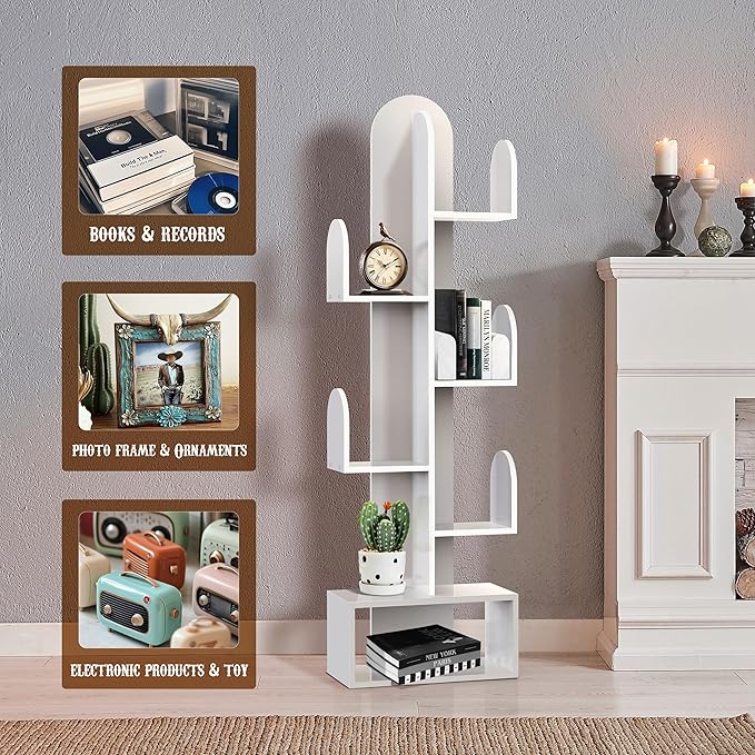 Cactus Tree Bookshelf, 5-Tier Wood 50" Tall Corner Book Storage Rack for...