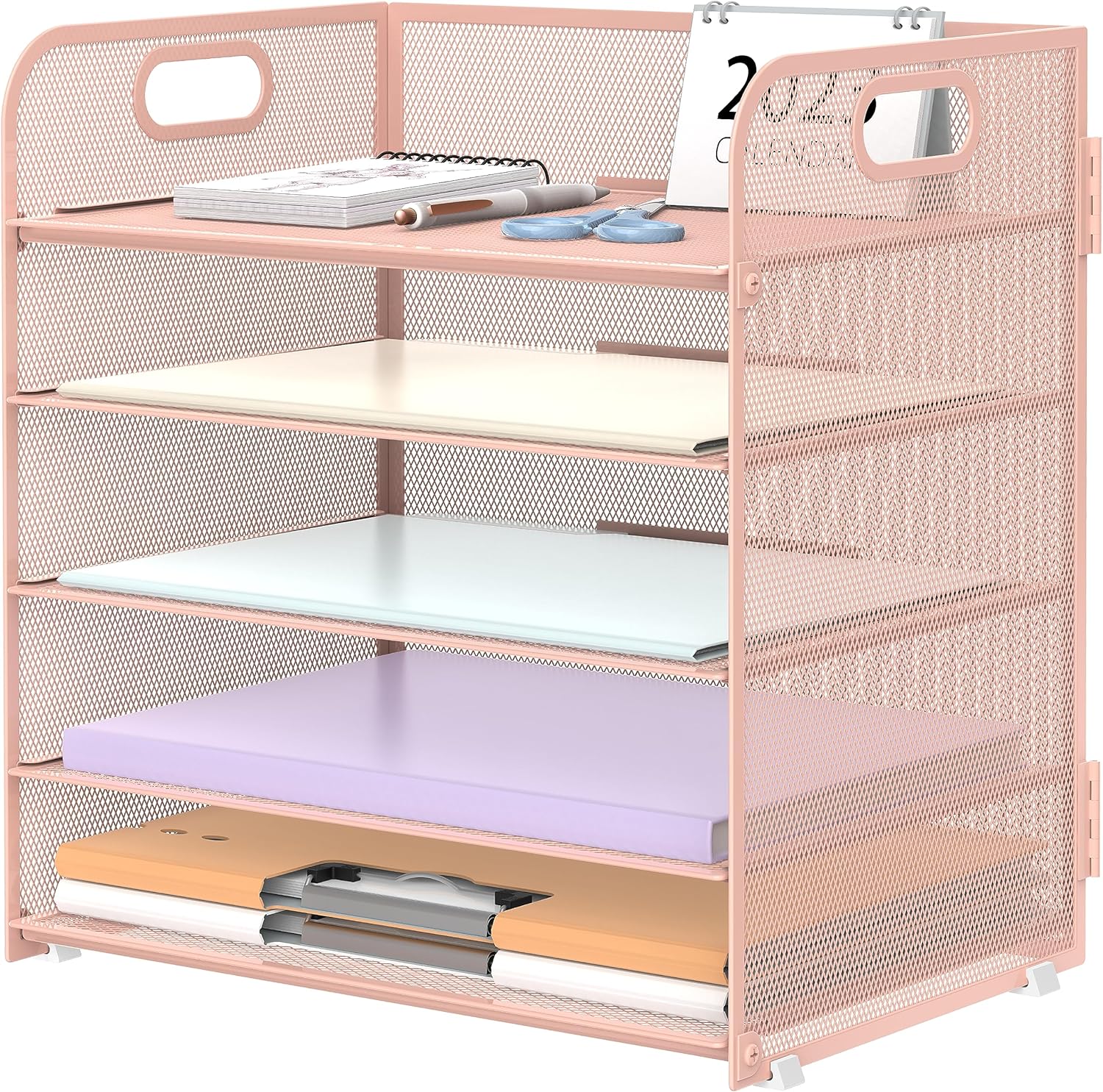 Supeasy 5 Trays Paper Organizer Letter Tray with Handle-Mesh Desk File Organizer, Paper Sorter Desk Organizer for Office, Home or School