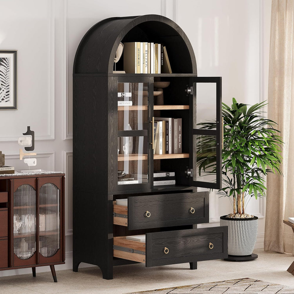 71" Tall Arched Kitchen Pantry Cabinet, Modern Farmhouse Kitchen Storage...