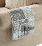 Brilliant Sunshine Grey Floral Patchwork Sofa Armrest 5 Pockets Organizer, Slip Resistant Recliner Armchair Caddy, Washable Remote Controls Holder, Storage for Magazine, Tablet, iPad, 35×13", Grey