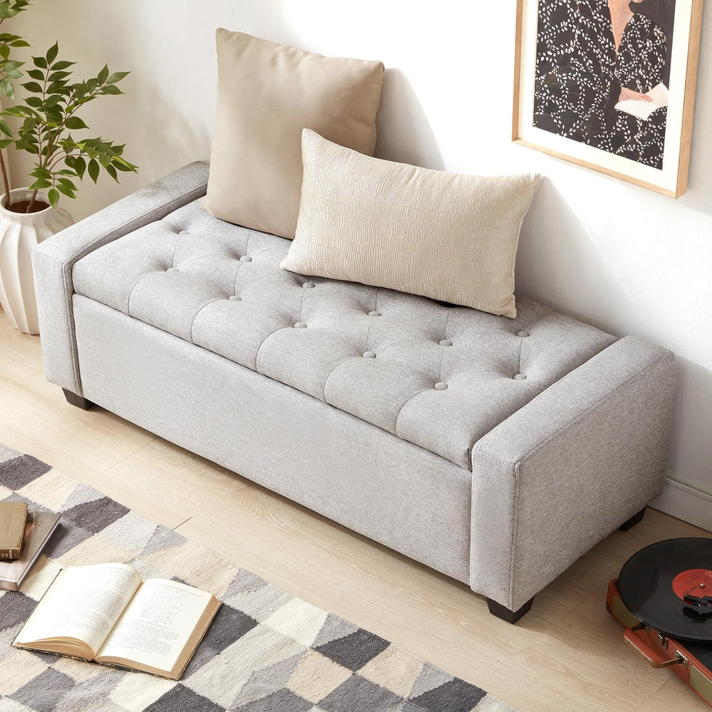 Huatean Home 48" Ottoman with Storage, Light Gray Storage Ottoman Bench