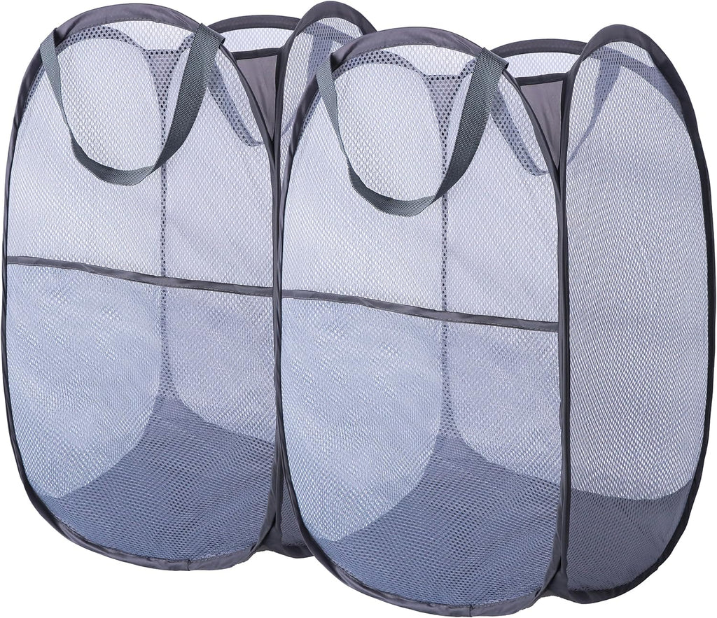 Foldable Mesh Popup Laundry Hamper,Laundry Basket Easy to Open and Fold for Dorm,Travel, College Dorms, and More (2 dark gray)