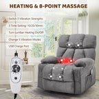 Oversized 360° Swivel Massage Rocker Recliner Chair, Massage & Heat, Grey | Vibration Massage, USB Charge Port, 4 Pockets 2 Cup Holders, Comfy Rocking Recliners for Living Room & Bedroom, Reading Chair