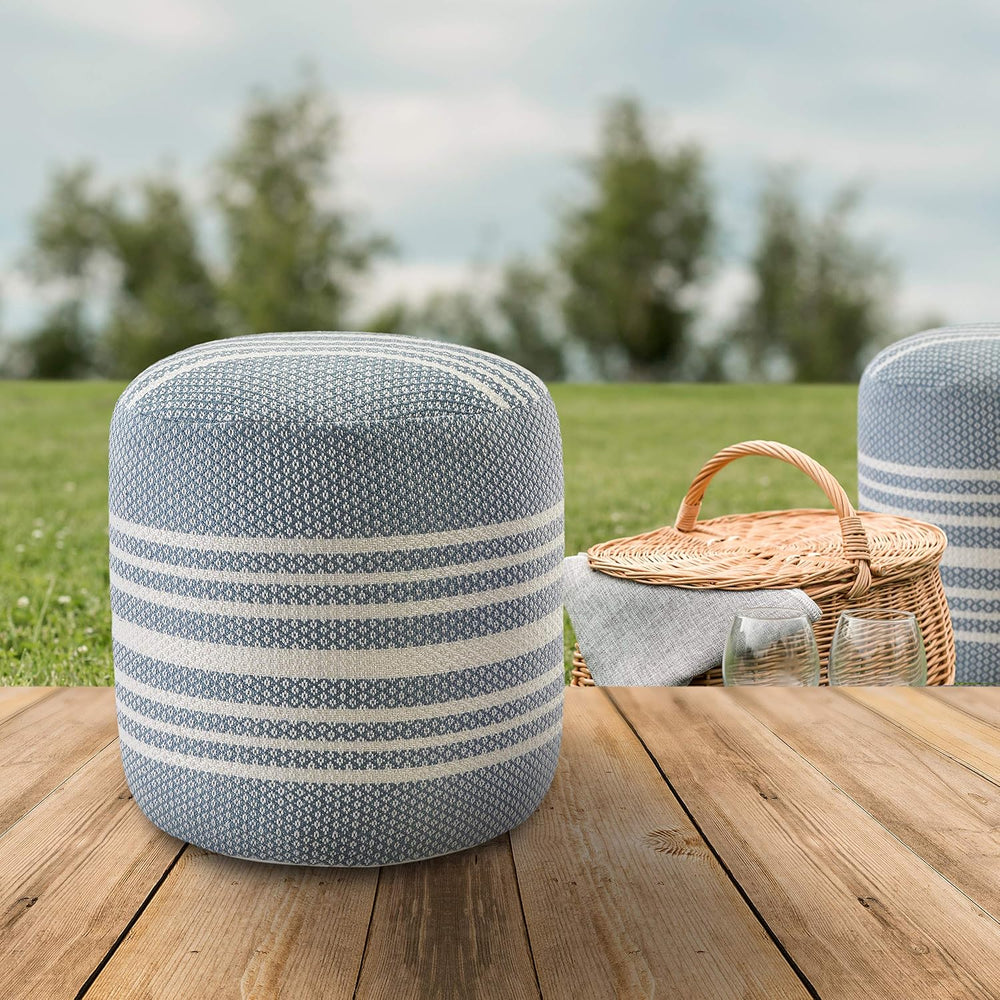 LR Home Simple Stripe Indoor Outdoor Pouf, Blue/White/Pink/Black, 20" x ...