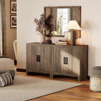 WAMPAT Farmhouse TV Stand for TVs up to 65 Inch, Rustic Wood Entertainment Center & Media Console with 4 Storage Doors, Accent Cabinet for Living Room, Hallway, Rustic Brown