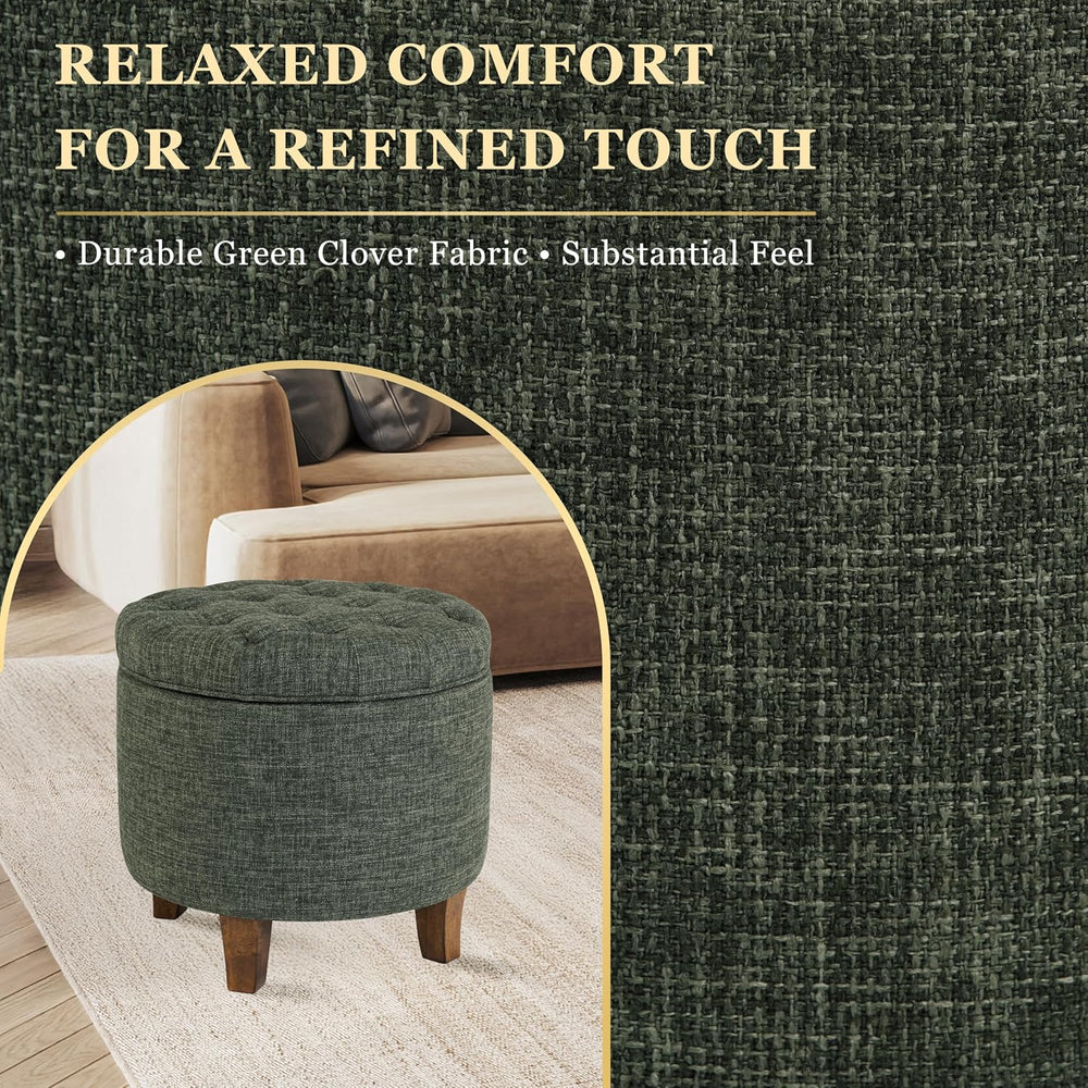 HomePop 19" Button Tufted Round Storage Ottoman - Green Clover Fabric