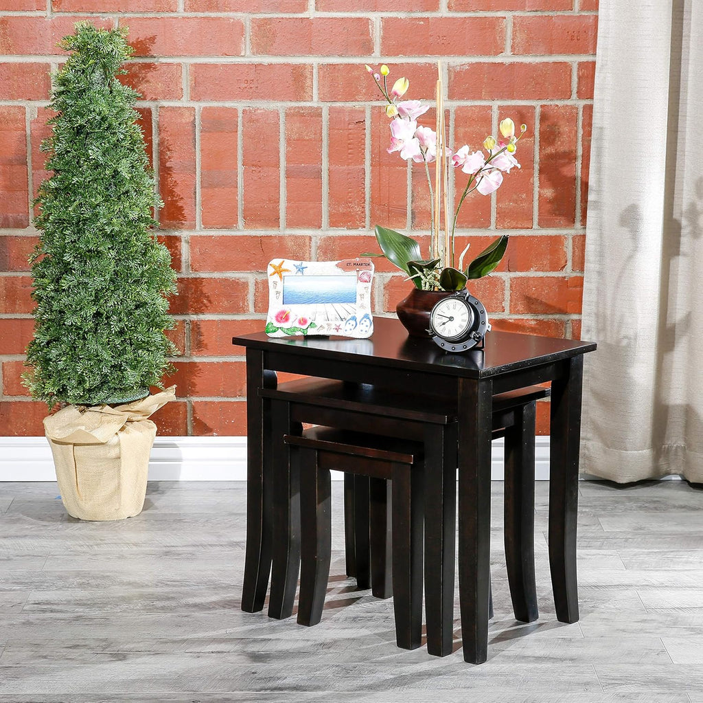 DTY Indoor Living 3-Piece Nesting Tables - Wooden Table Set of 3 for Living Room - Stackable Tables with Sleek Espresso Finish for Stylish and Space-Saving Home Furniture
