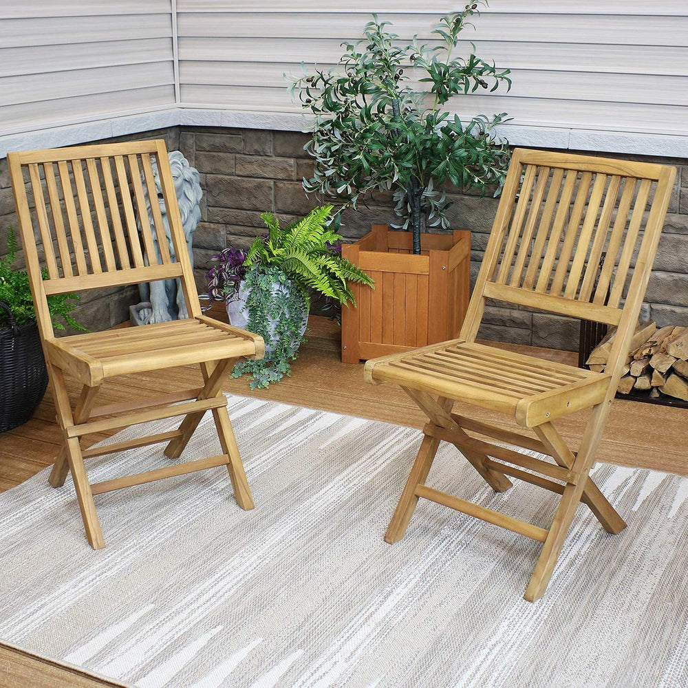 Sunnydaze Outdoor Wooden Teak Folding Patio Chairs, 37” H, Brown, Set of 2
