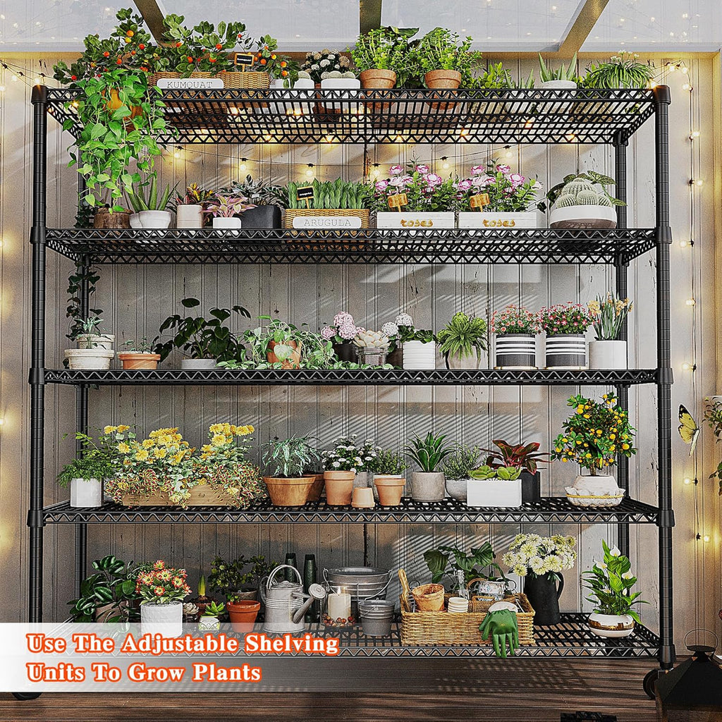 3200LBS Storage Shelves Wire Shelving with Wheels,Adjustable Garage Shelving Heavy Duty Steel Metal Shelving Unit Shelf Rack for Warehouses,Garage,Kitchen,School,Commercial,73" H X 60”W X 18" D