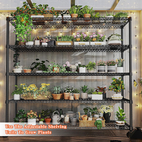 3200LBS Storage Shelves Wire Shelving with Wheels,Adjustable Garage Shelving Heavy Duty Steel Metal Shelving Unit Shelf Rack for Warehouses,Garage,Kitchen,School,Commercial,73" H X 60”W X 18" D