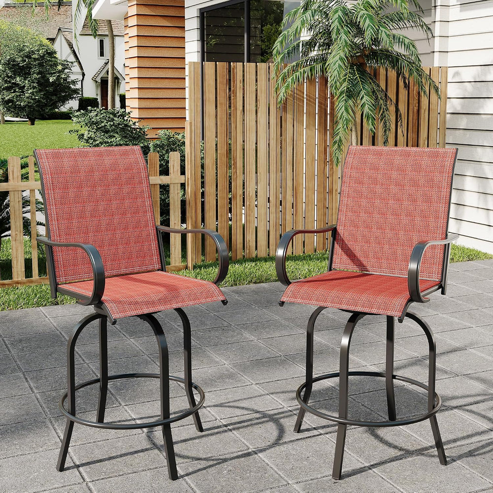 2 Piece Outdoor Swivel Bar Stools, All-Weather Bar Height Patio Chairs with H...