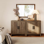 WAMPAT Farmhouse TV Stand for TVs up to 65 Inch, Rustic Wood Entertainment Center & Media Console with 4 Storage Doors, Accent Cabinet for Living Room, Hallway, Rustic Brown