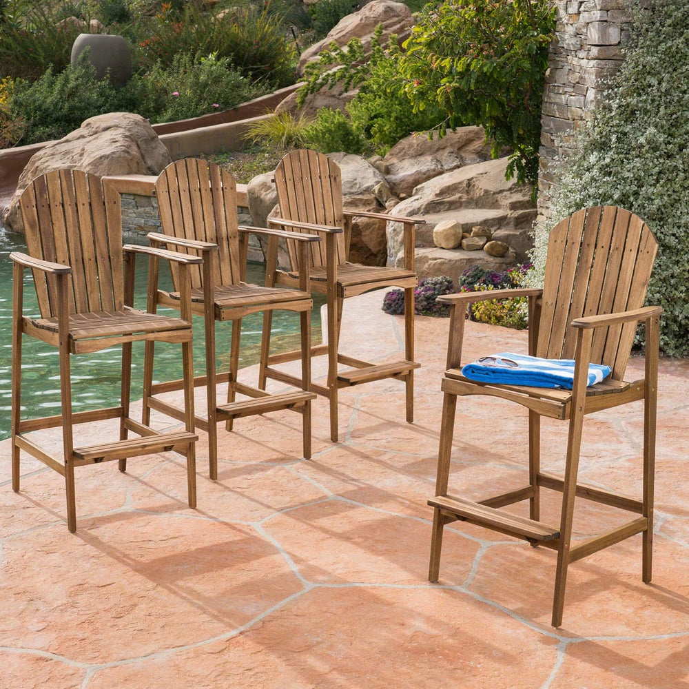 Great Deal Furniture Noble House Malibu Outdoor Acacia Wood Adirondack Barsto...