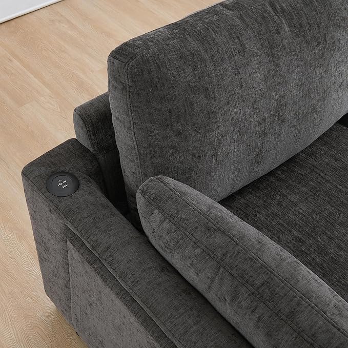 Ball & Cast Oversized Modular L Shaped Sectional Sofa W/Movable Ottoman and USB Ports,5 Seater Comfy Cloud Couch W/2 Armrest Pillows,Folding Table & Side Pocket,for Living Room,Apartment,Charcoal,130"